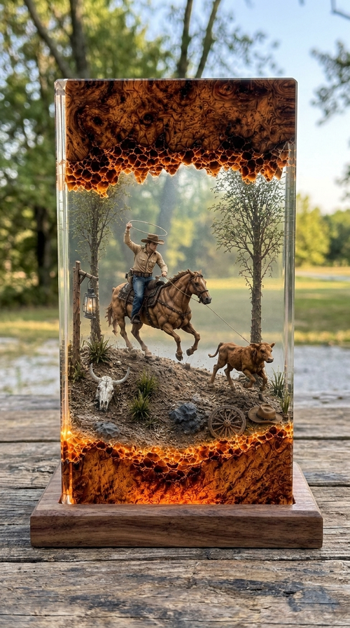 cowboy resin lamp
