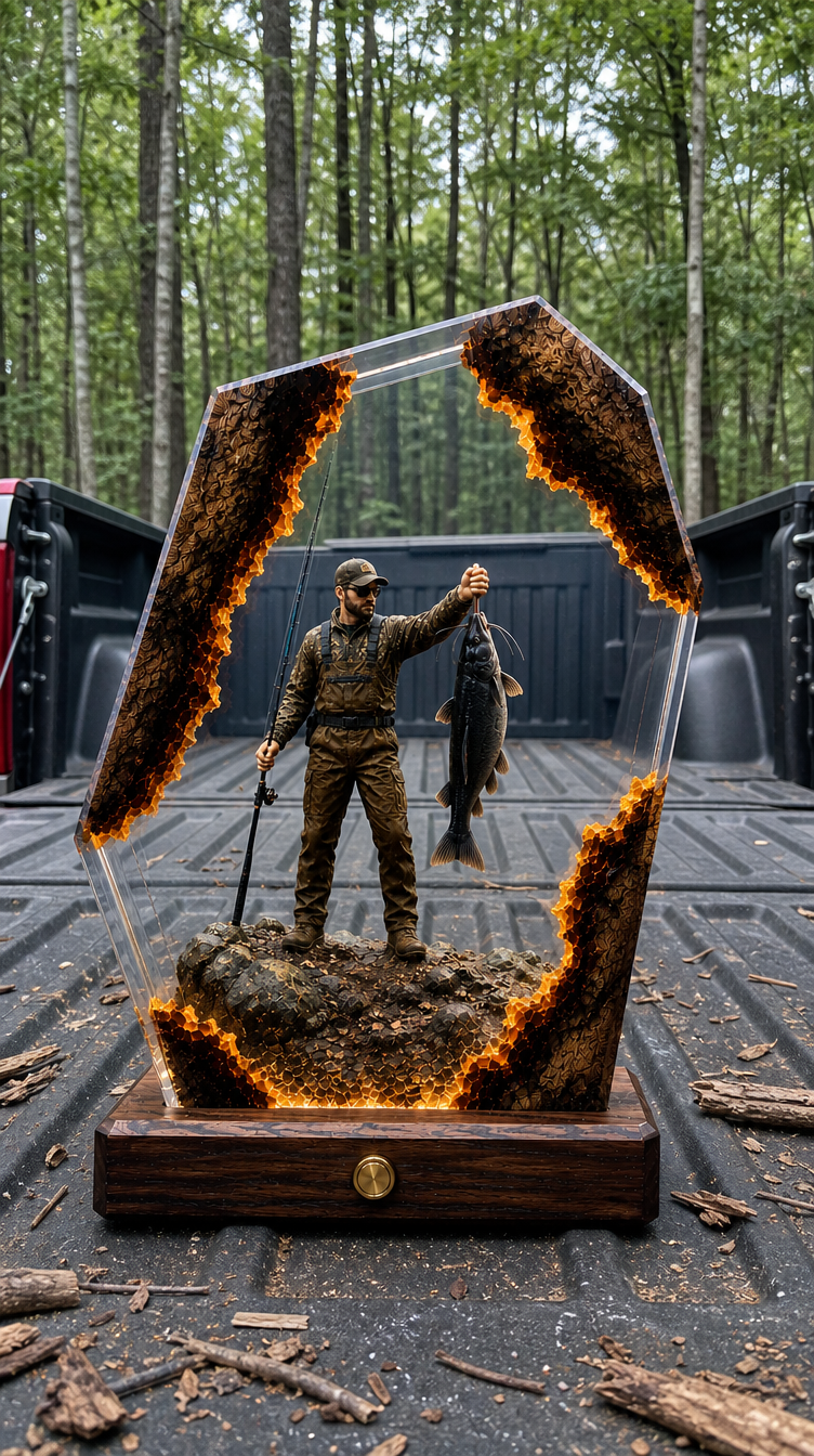 fisherman + bass resin lamp